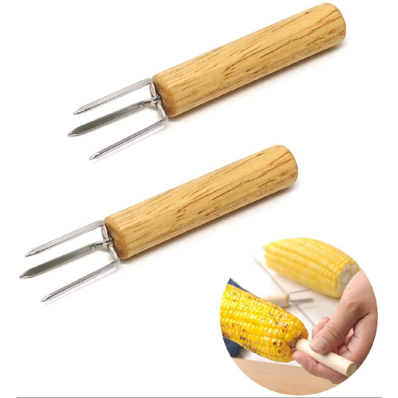 Zntellectual 8PCS Stainless Steel Corn Holders Corn Cob Holders Corn Forks With Wood Handle For